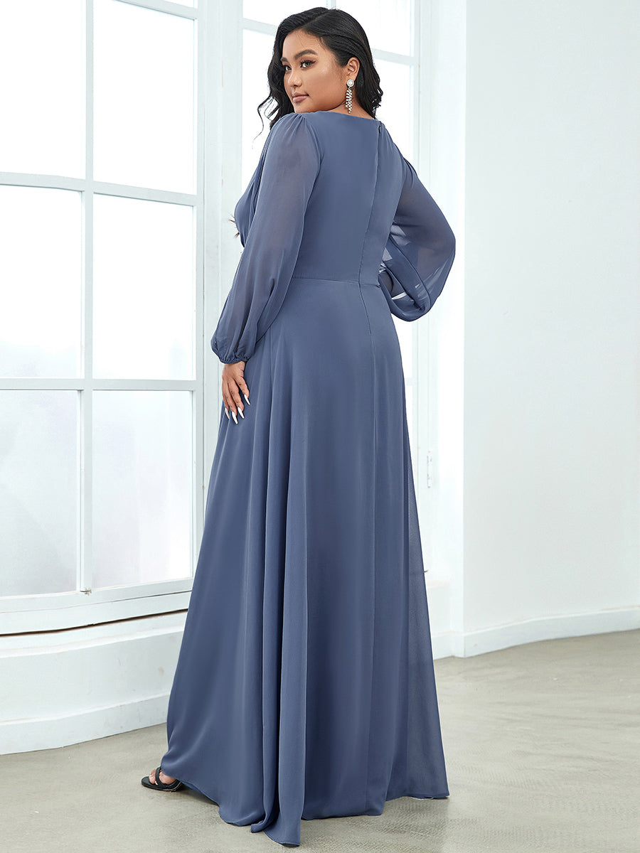 A-Linie Chiffon Lang mit Ärmel Brautmutterkleider #Farbe_Taubenblau