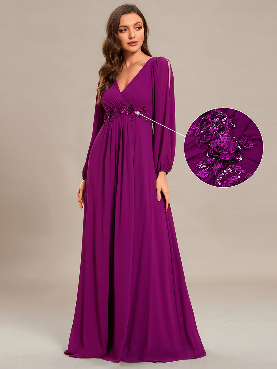 A-Linie Chiffon Lang mit Ärmel Brautmutterkleider #Farbe_Fuchsia