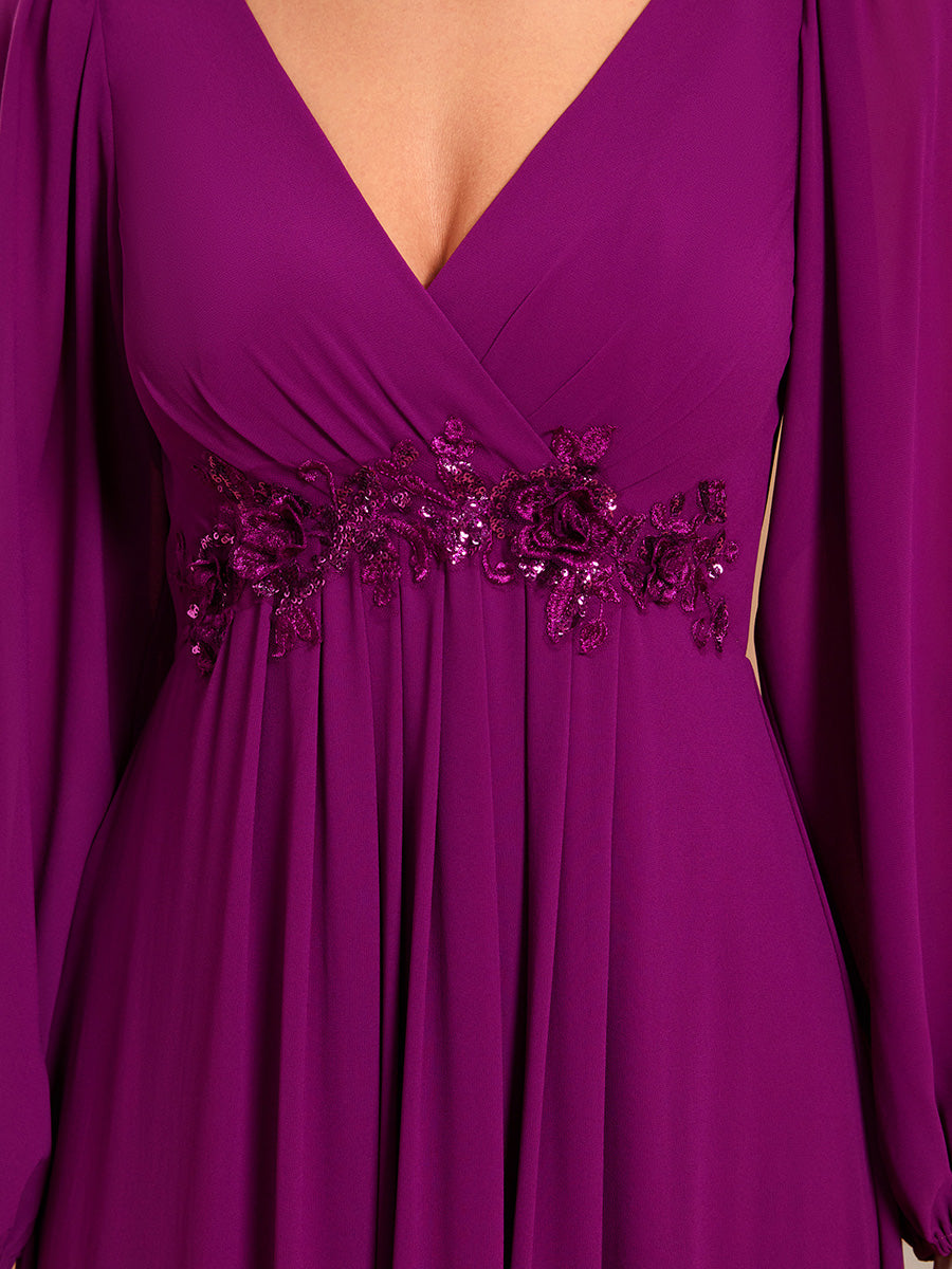 A-Linie Chiffon Lang mit Ärmel Brautmutterkleider #Farbe_Fuchsia