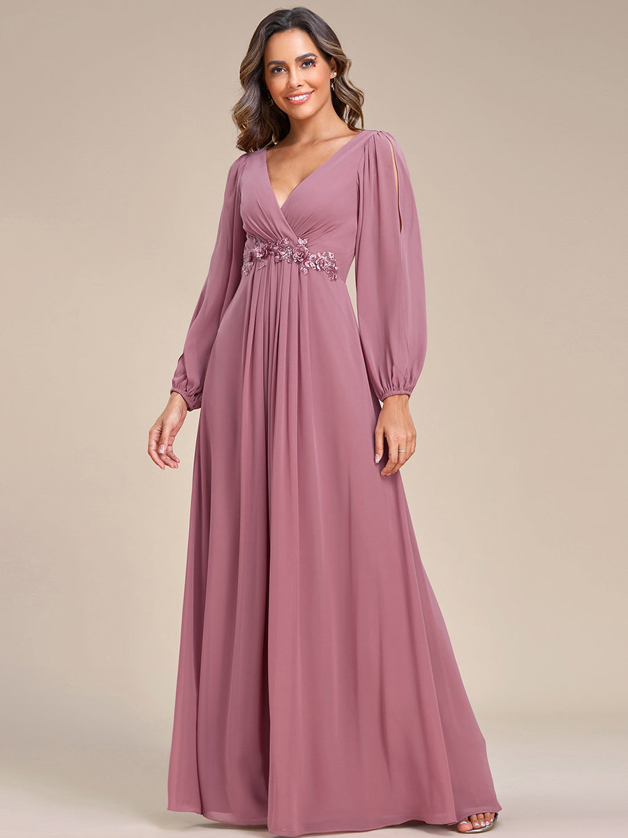 A-Linie Chiffon Lang mit Ärmel Brautmutterkleider #Farbe_Orchideenviolett