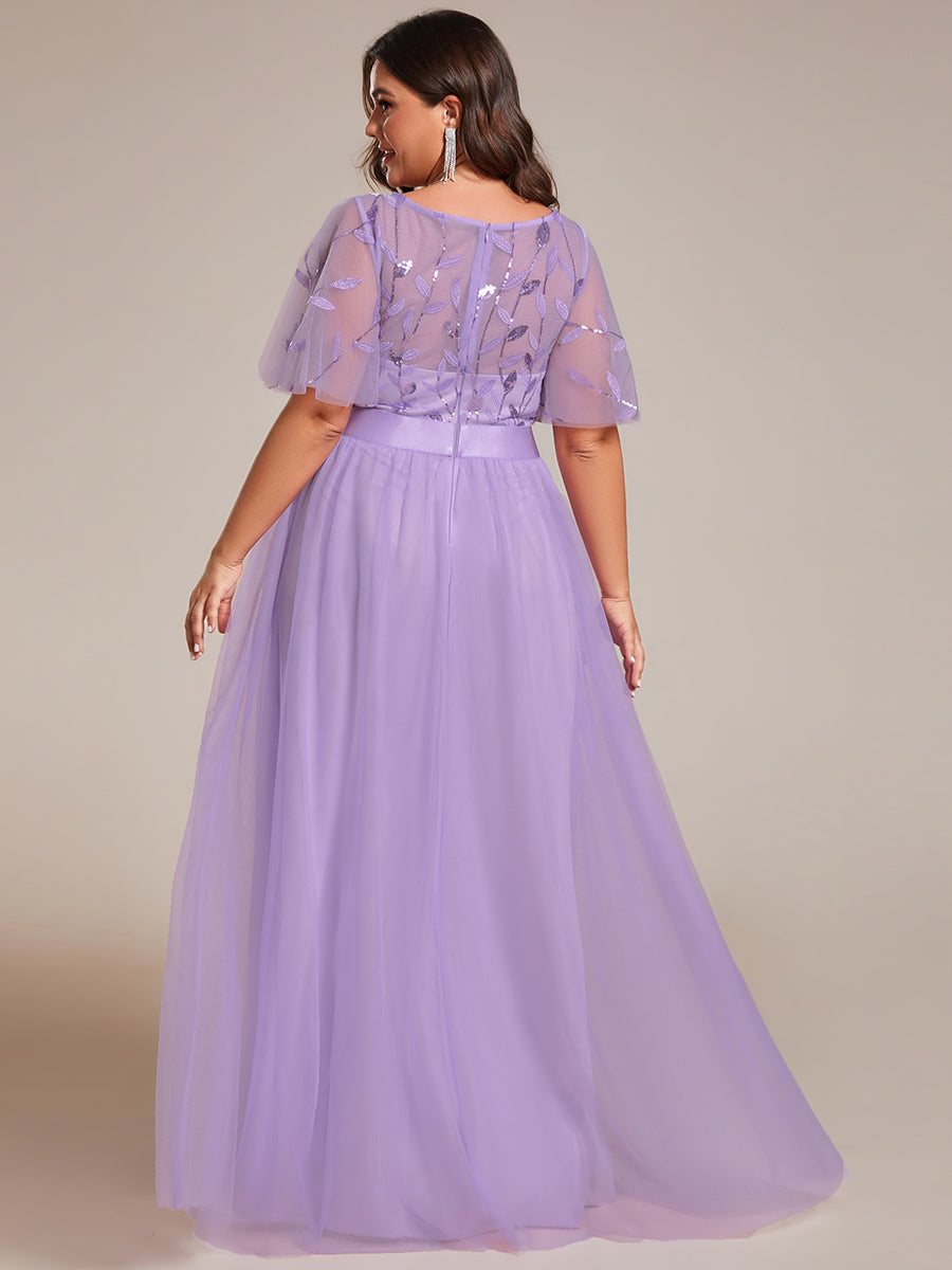 Damen A-Line Kurzarm Bodenlanges Abendkleid 00904 #farbe_Lavendel