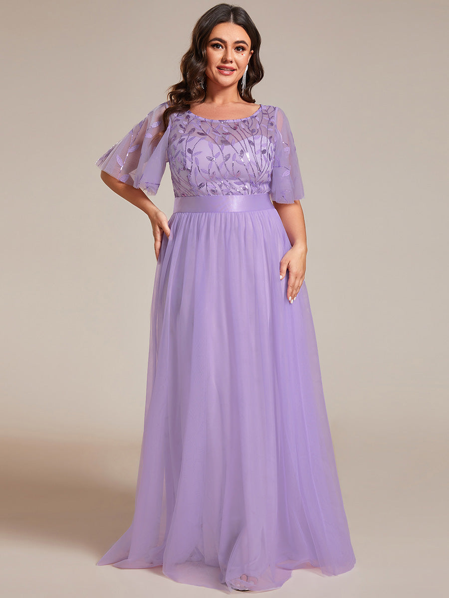 Damen A-Line Kurzarm Bodenlanges Abendkleid 00904 #farbe_Lavendel