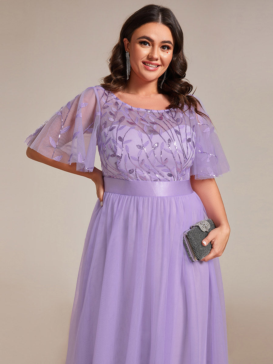 Damen A-Line Kurzarm Bodenlanges Abendkleid 00904 #farbe_Lavendel