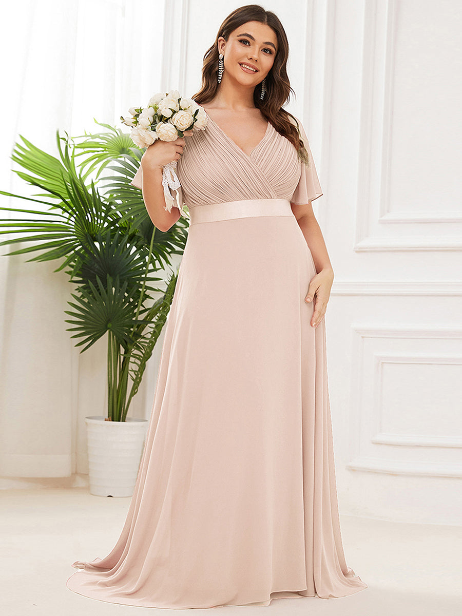 Minimalistisches A-Line Maxi Chiffon Brautkleid mit Satingürtel #Farbe_Blush-Rosa