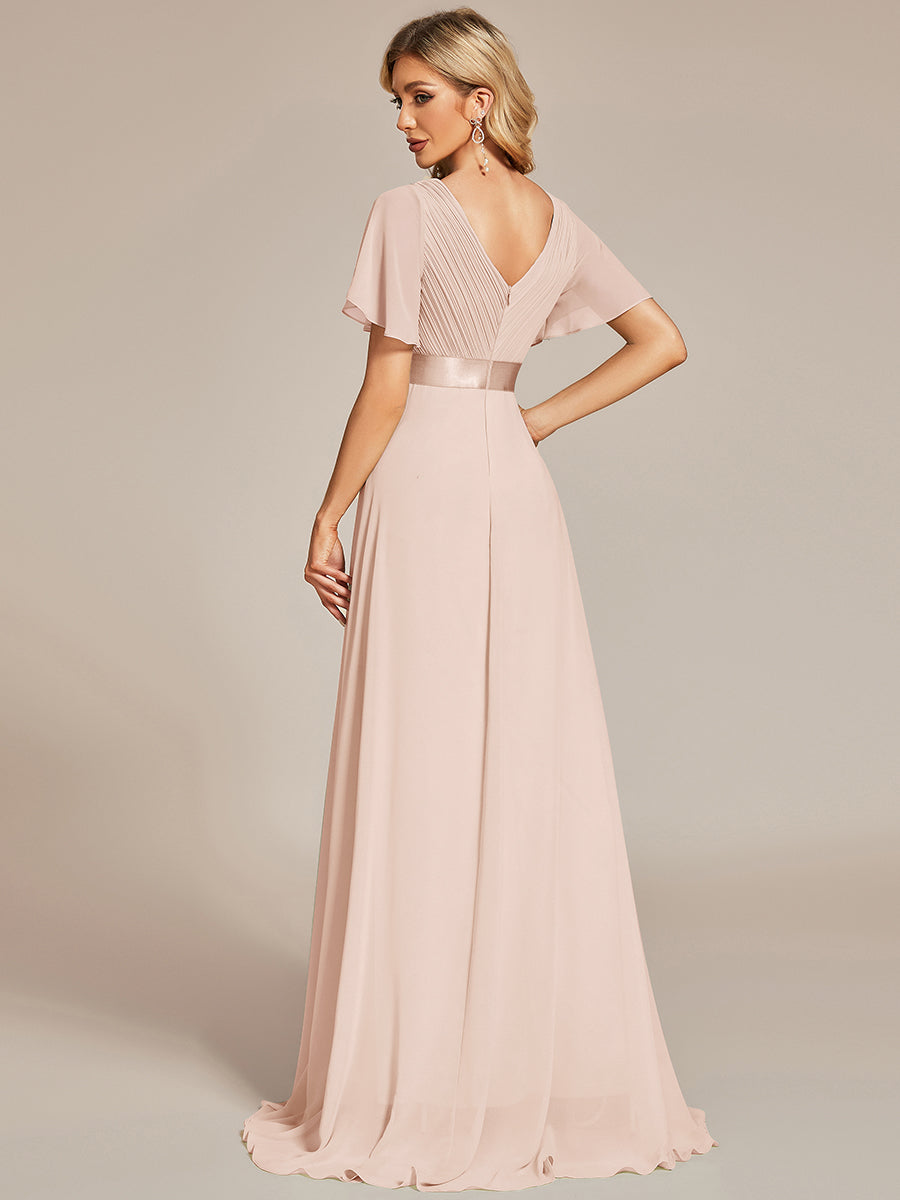 Minimalistisches A-Line Maxi Chiffon Brautkleid mit Satingürtel #Farbe_Blush-Rosa