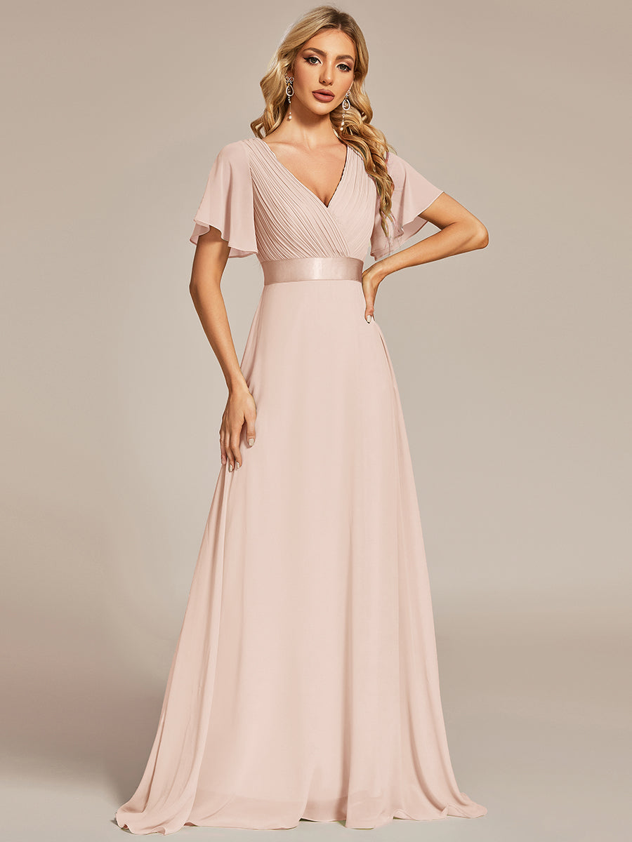 Minimalistisches A-Line Maxi Chiffon Brautkleid mit Satingürtel #Farbe_Blush-Rosa