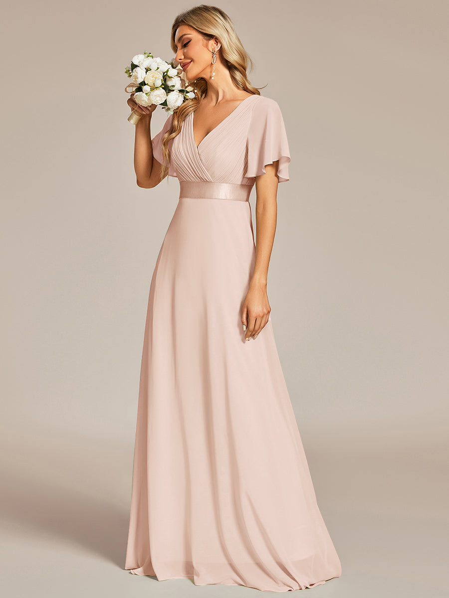 Minimalistisches A-Line Maxi Chiffon Brautkleid mit Satingürtel #Farbe_Blush-Rosa