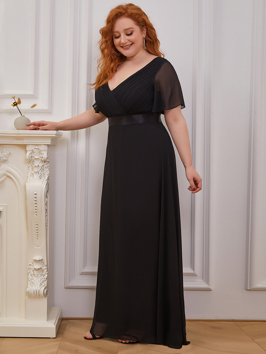 Damen V-Ausschnitt Lange Chiffon Abendkleider mit Schleppe #Farbe_Schwarz