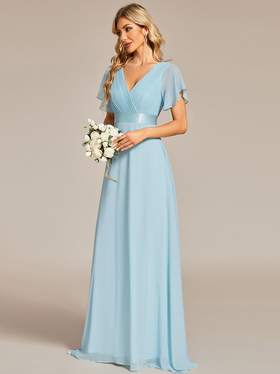 Minimalistisches A-Line Maxi Chiffon Brautkleid mit Satingürtel #Farbe_Himmelblau