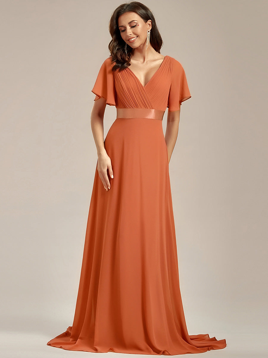 Minimalistisches A-Line Maxi Chiffon Brautkleid mit Satingürtel #Farbe_Gebrannte Melone