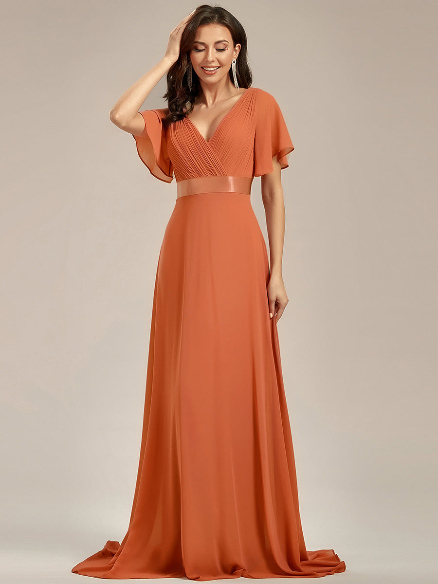 Minimalistisches A-Line Maxi Chiffon Brautkleid mit Satingürtel #Farbe_Gebrannte Melone