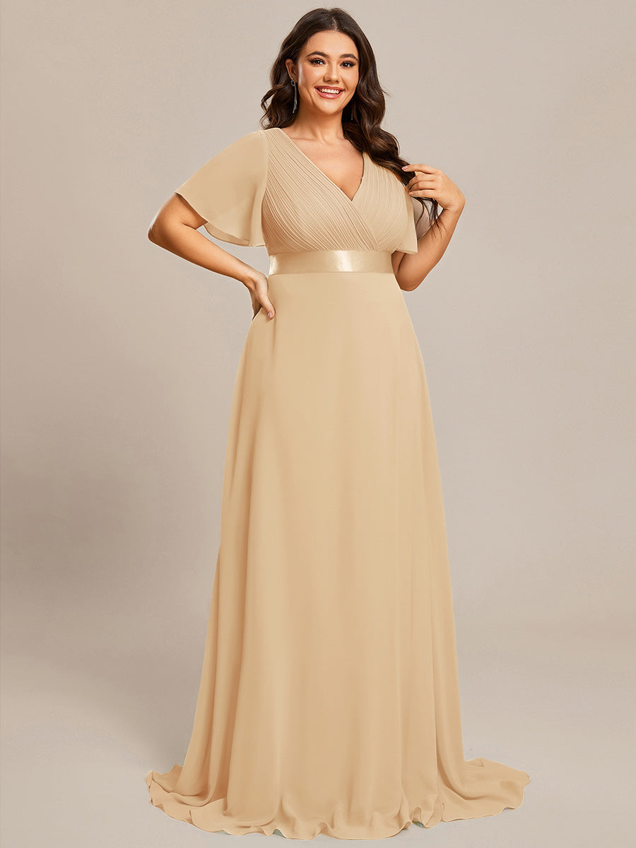 Minimalistisches A-Line Maxi Chiffon Brautkleid mit Satingürtel #Farbe_Champagner