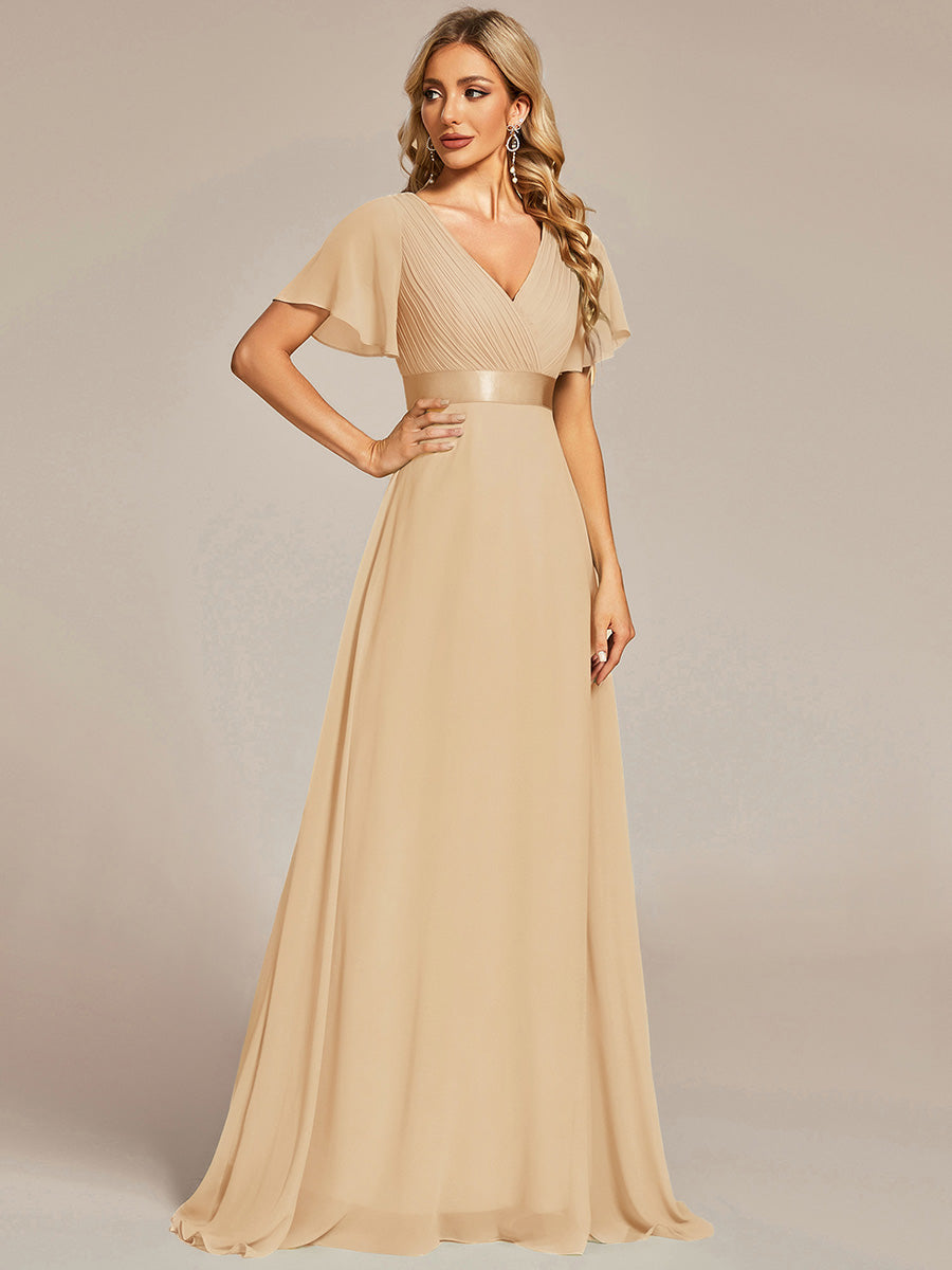 Minimalistisches A-Line Maxi Chiffon Brautkleid mit Satingürtel #Farbe_Champagner