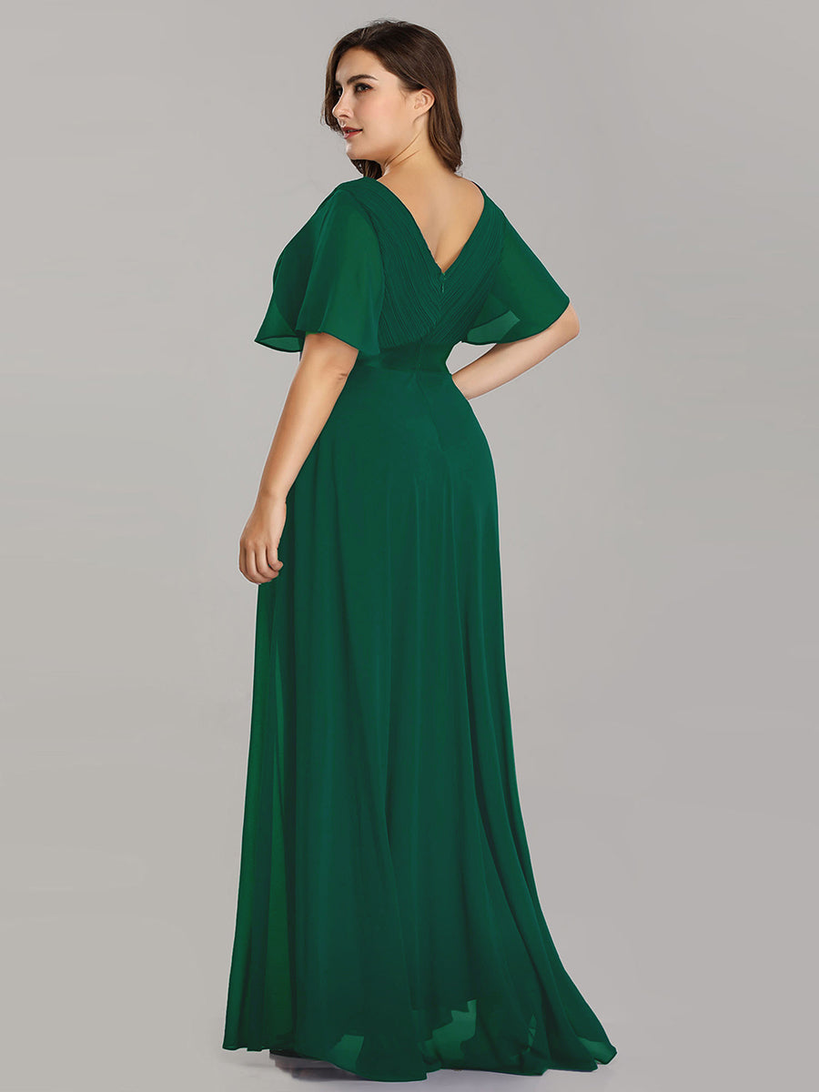 Langes Brautjungfernkleid mit Empire-Taille und kurzen, flatternden Ärmeln #Farbe_Dunkelgrün