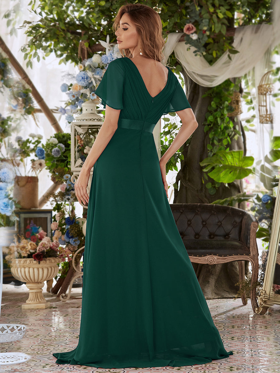 Elegantes Kleid für Hochzeitsgäste in A-Linie mit V-Ausschnitt und Flatterärmeln