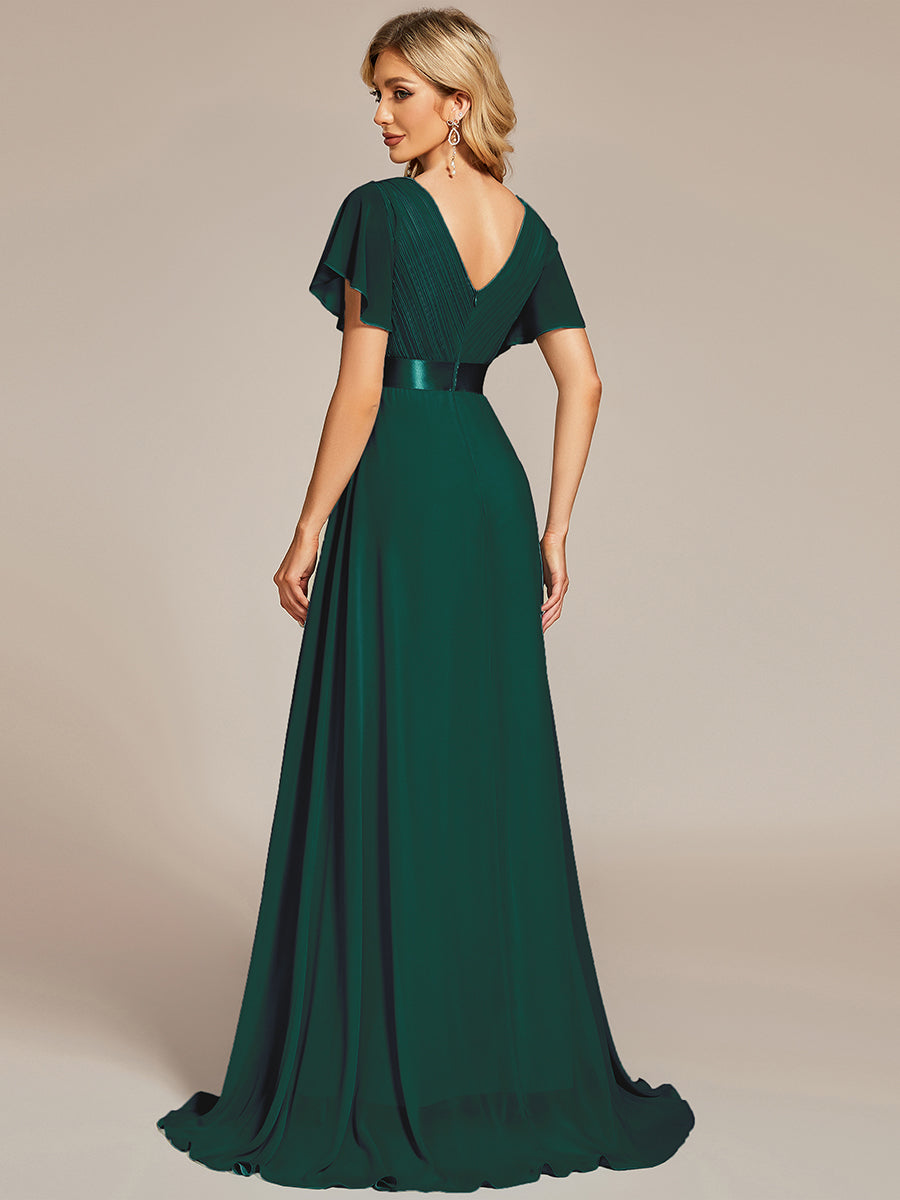 Elegantes Kleid für Hochzeitsgäste in A-Linie mit V-Ausschnitt und Flatterärmeln