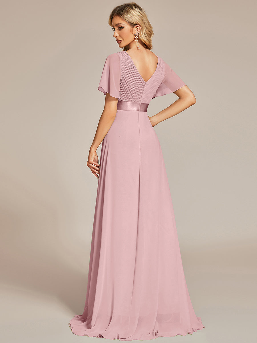 Minimalistisches A-Line Maxi Chiffon Brautkleid mit Satingürtel #Farbe_Altrosa