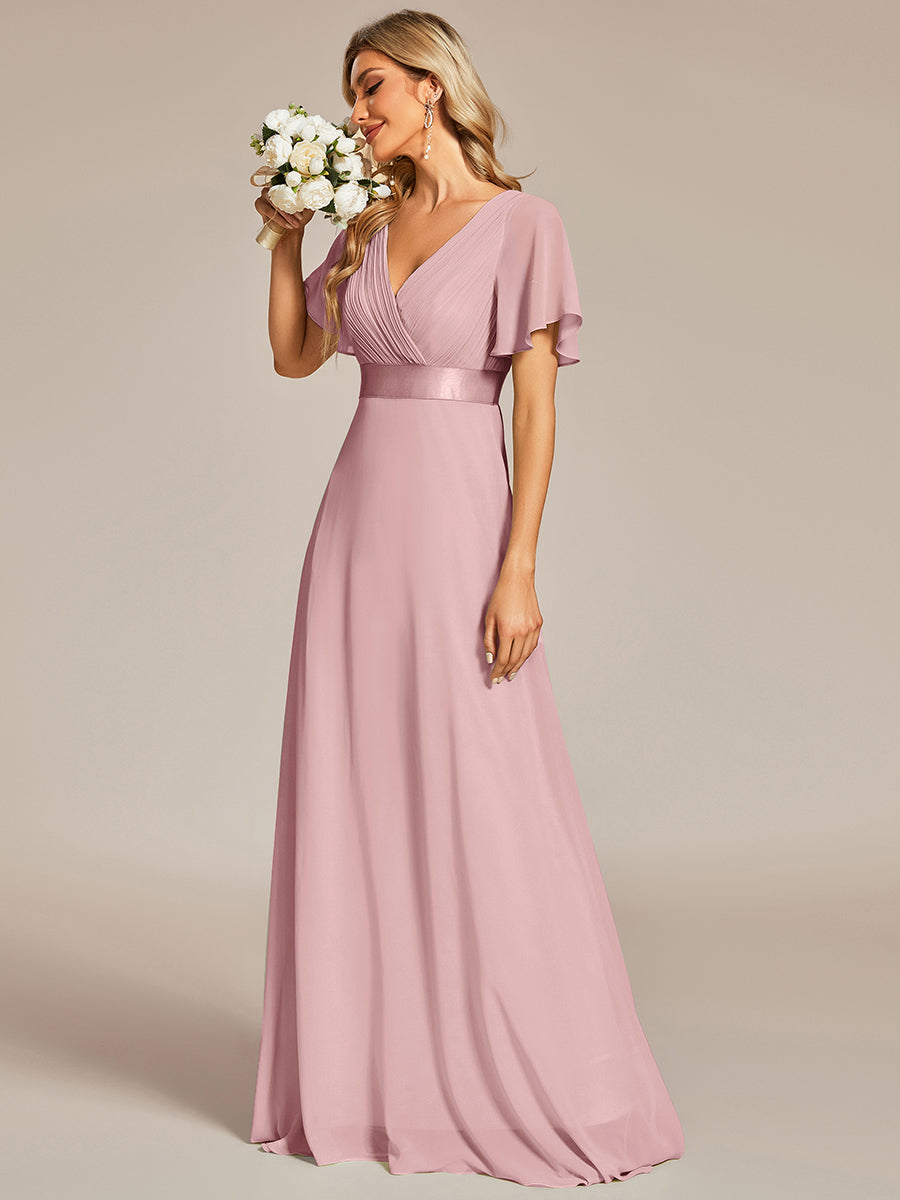 Minimalistisches A-Line Maxi Chiffon Brautkleid mit Satingürtel #Farbe_Altrosa