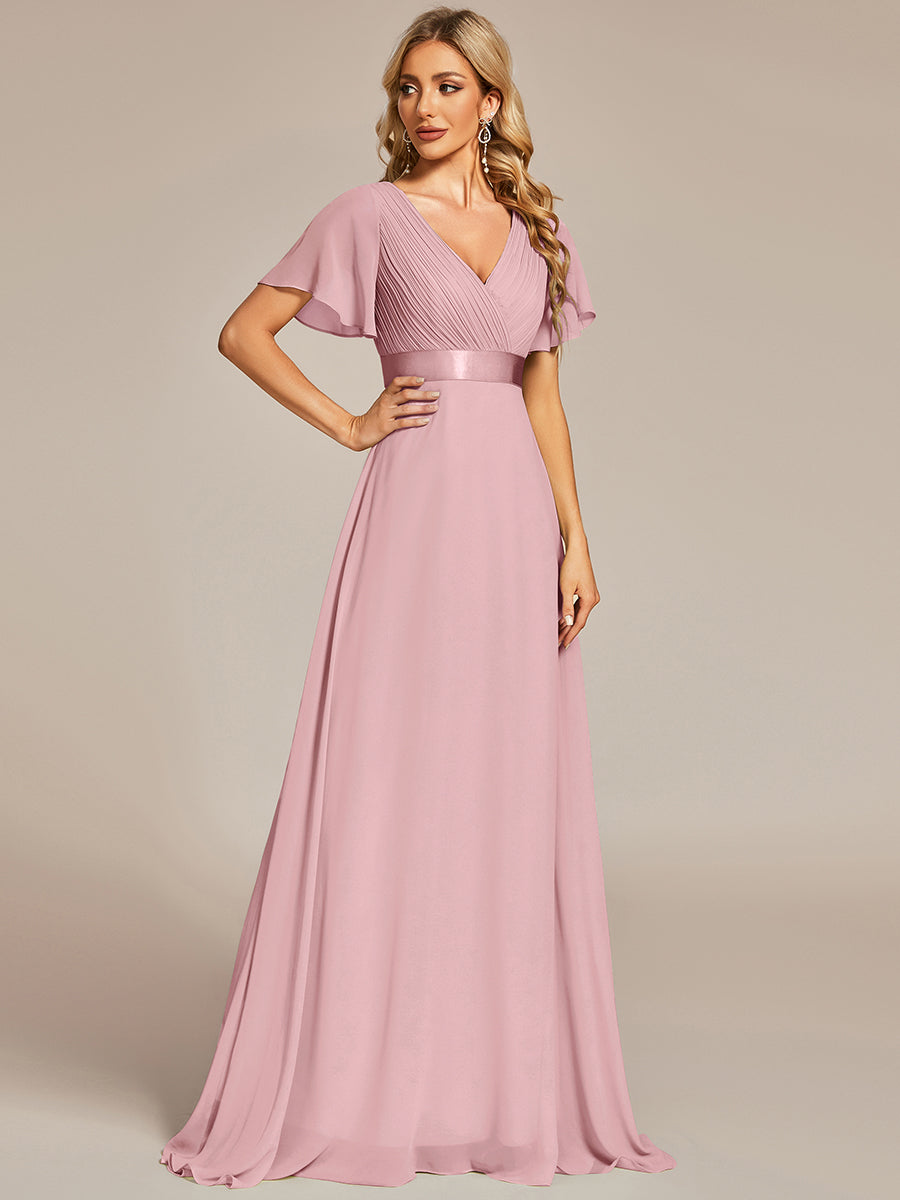 Langes Brautjungfernkleid mit Empire-Taille und kurzen, flatternden Ärmeln #Farbe_Altrosa