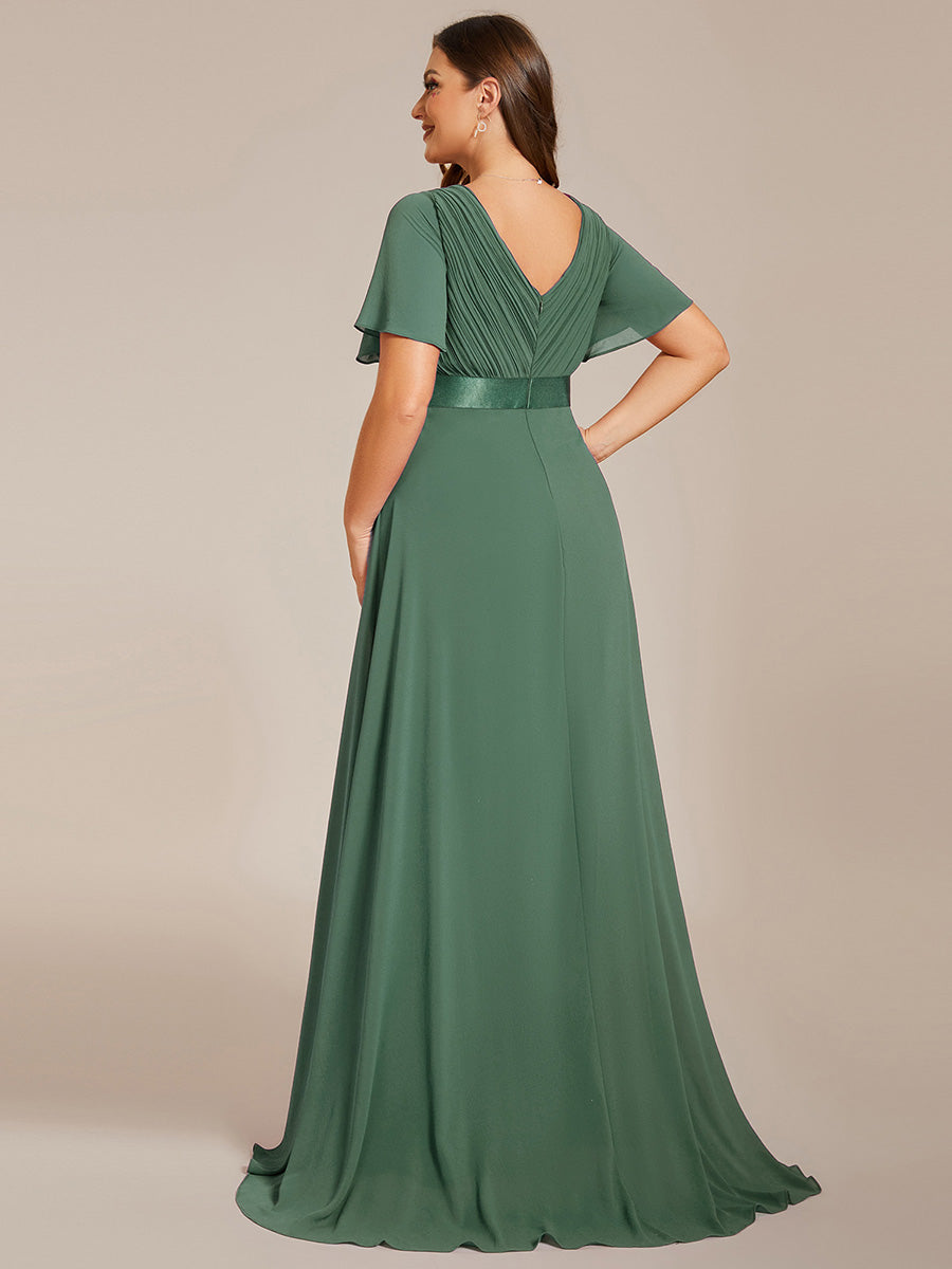 Minimalistisches A-Line Maxi Chiffon Brautkleid mit Satingürtel #Farbe_Eukalyptus