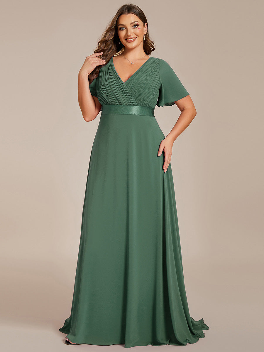 Langes Brautjungfernkleid mit Empire-Taille und kurzen, flatternden Ärmeln #Farbe_Eukalyptus