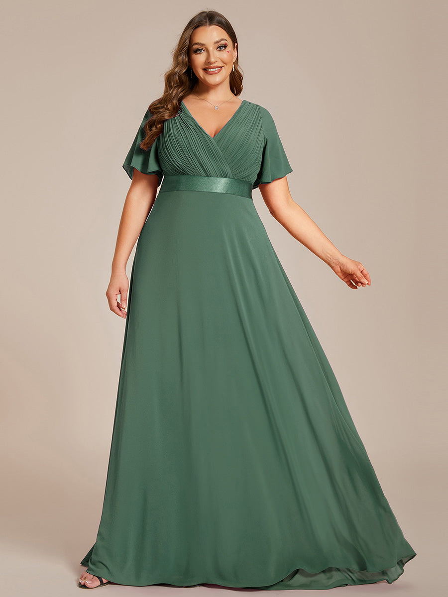 Langes Brautjungfernkleid mit Empire-Taille und kurzen, flatternden Ärmeln #Farbe_Eukalyptus