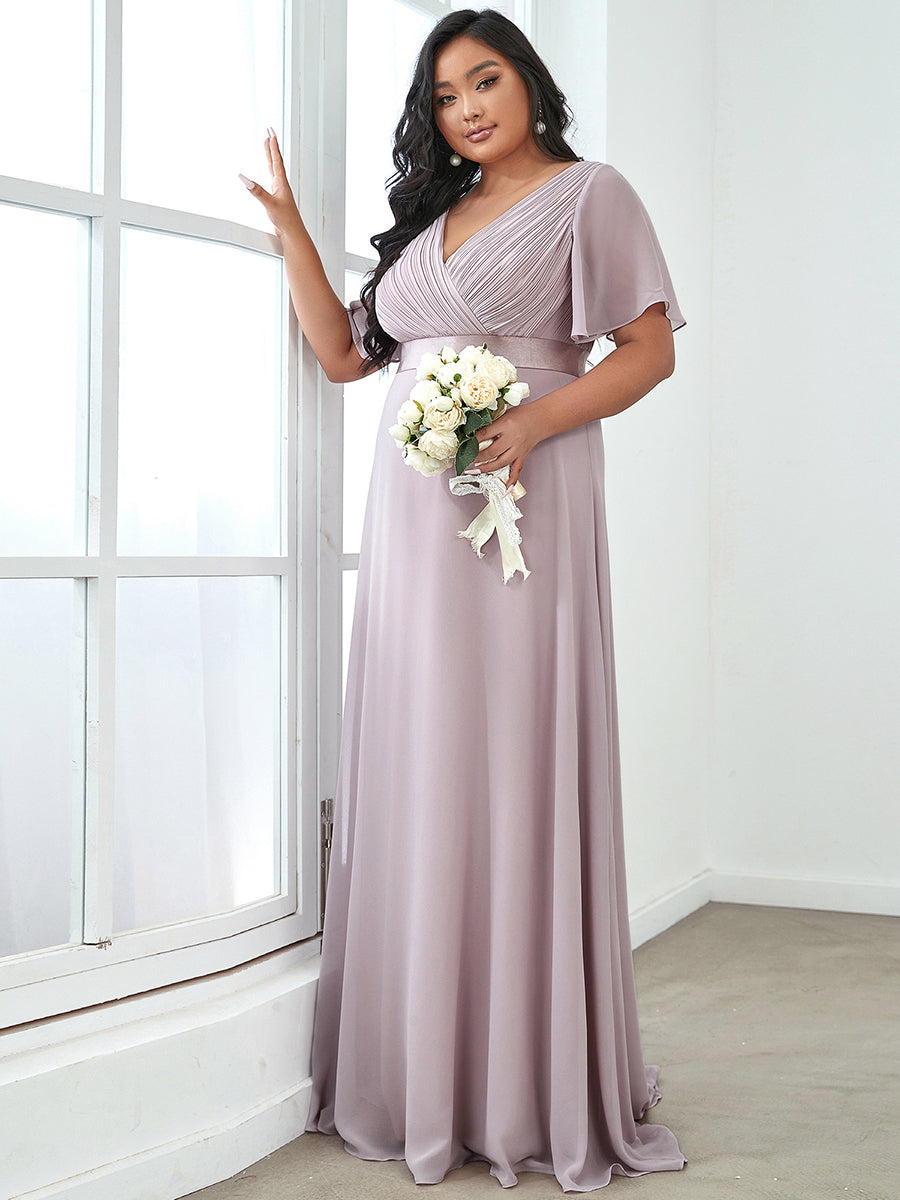 Minimalistisches A-Line Maxi Chiffon Brautkleid mit Satingürtel #Farbe_Flieder
