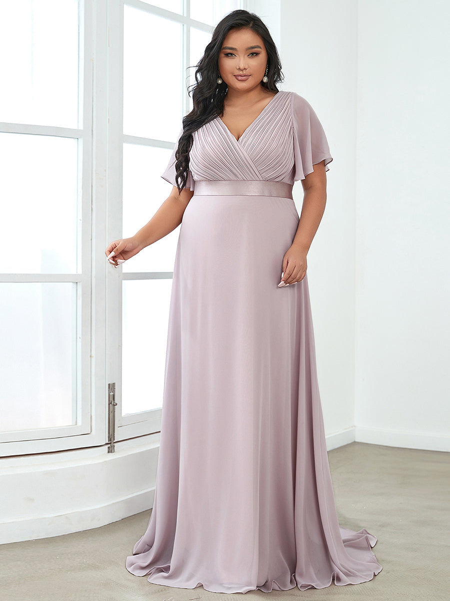 Minimalistisches A-Line Maxi Chiffon Brautkleid mit Satingürtel #Farbe_Flieder