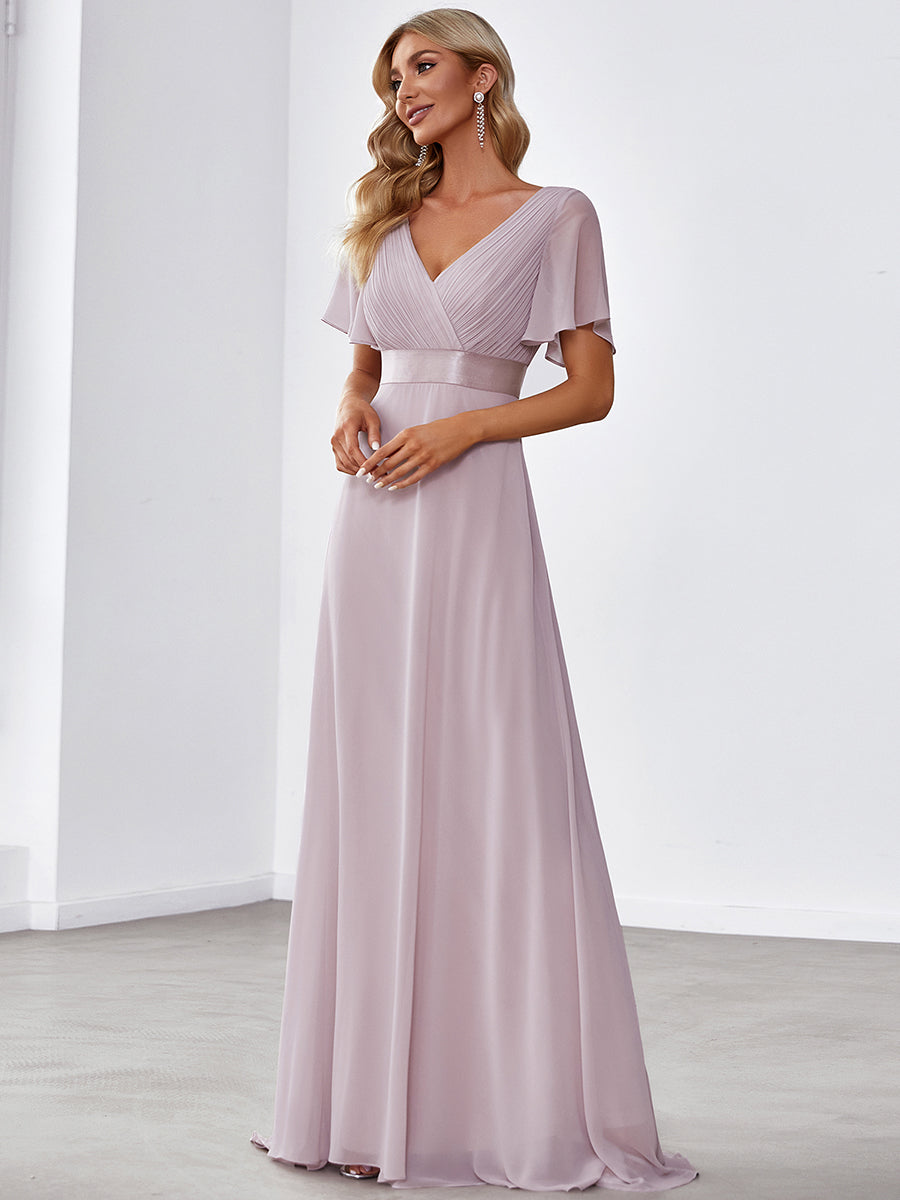 Minimalistisches A-Line Maxi Chiffon Brautkleid mit Satingürtel #Farbe_Flieder