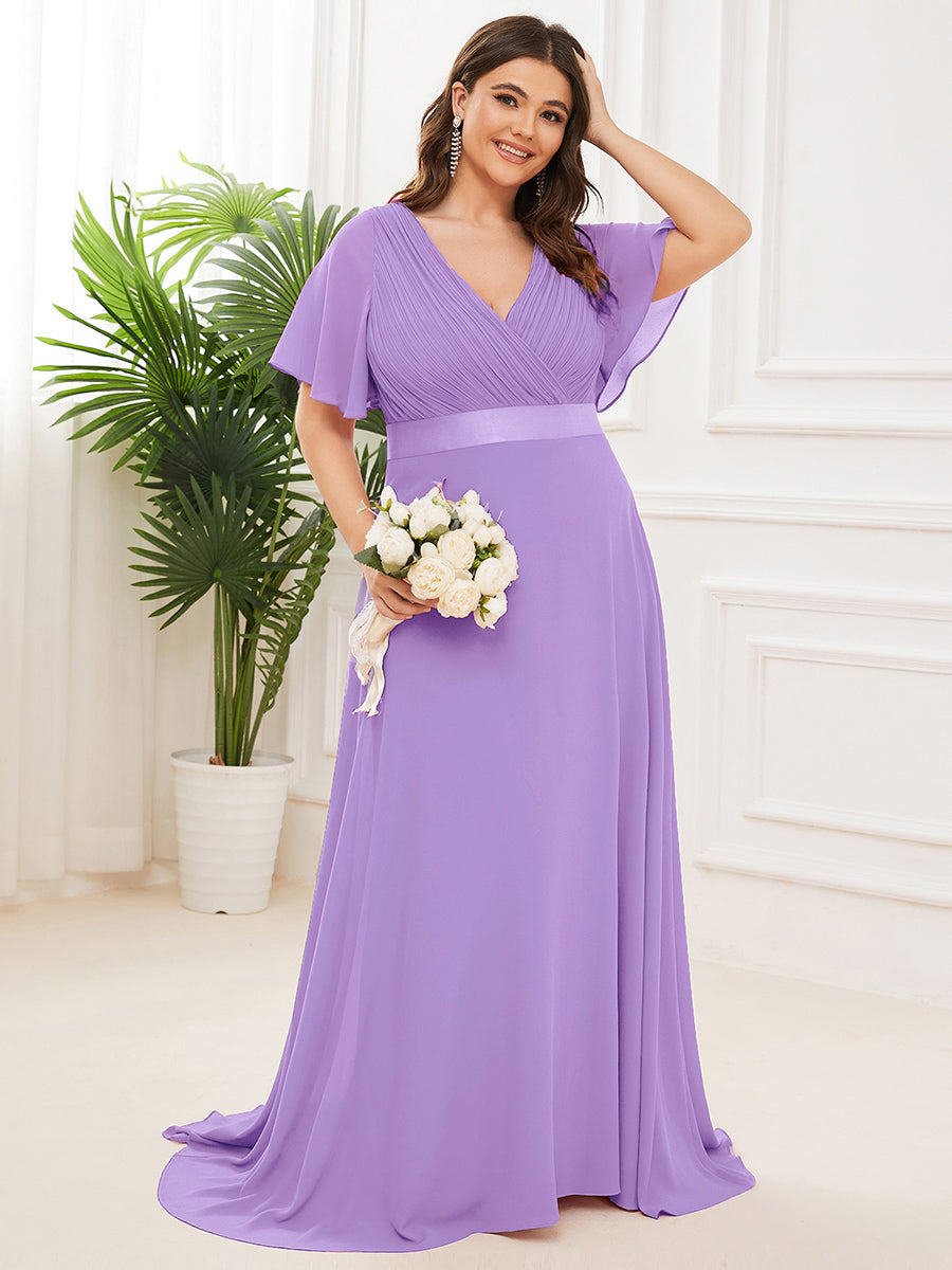 Minimalistisches A-Line Maxi Chiffon Brautkleid mit Satingürtel #Farbe_Lavendel