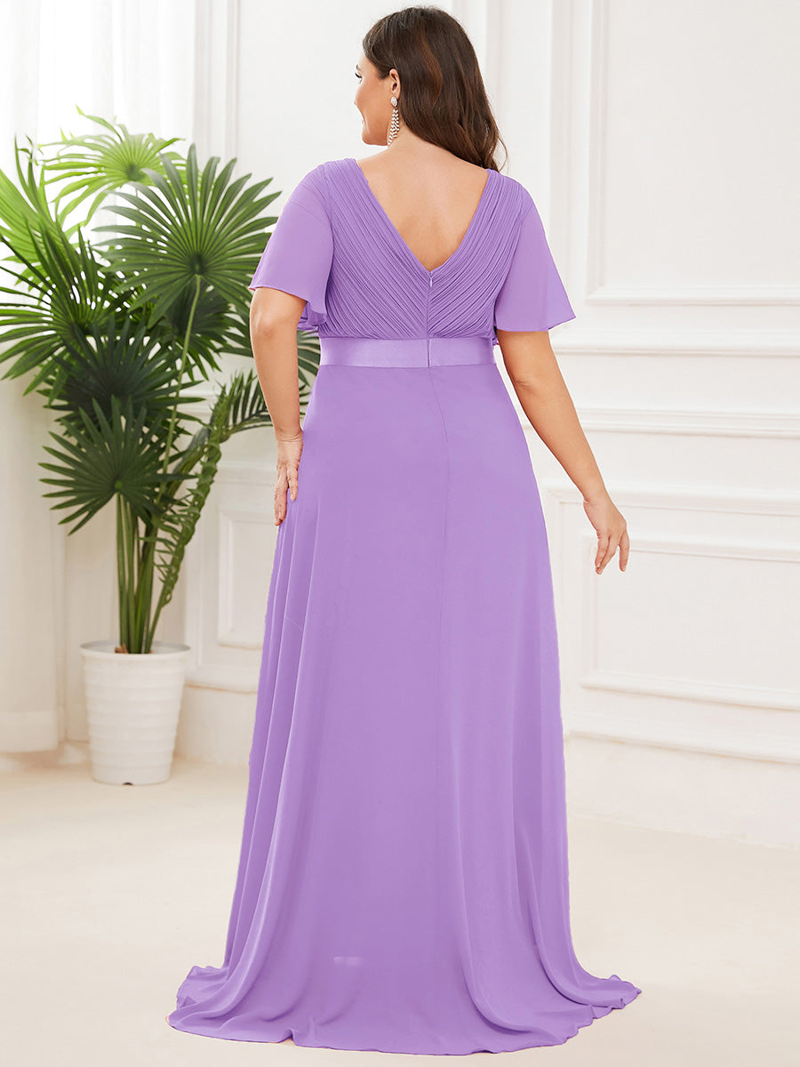 Damen V-Ausschnitt Lange Chiffon Abendkleider mit Schleppe #Farbe_Lavendel