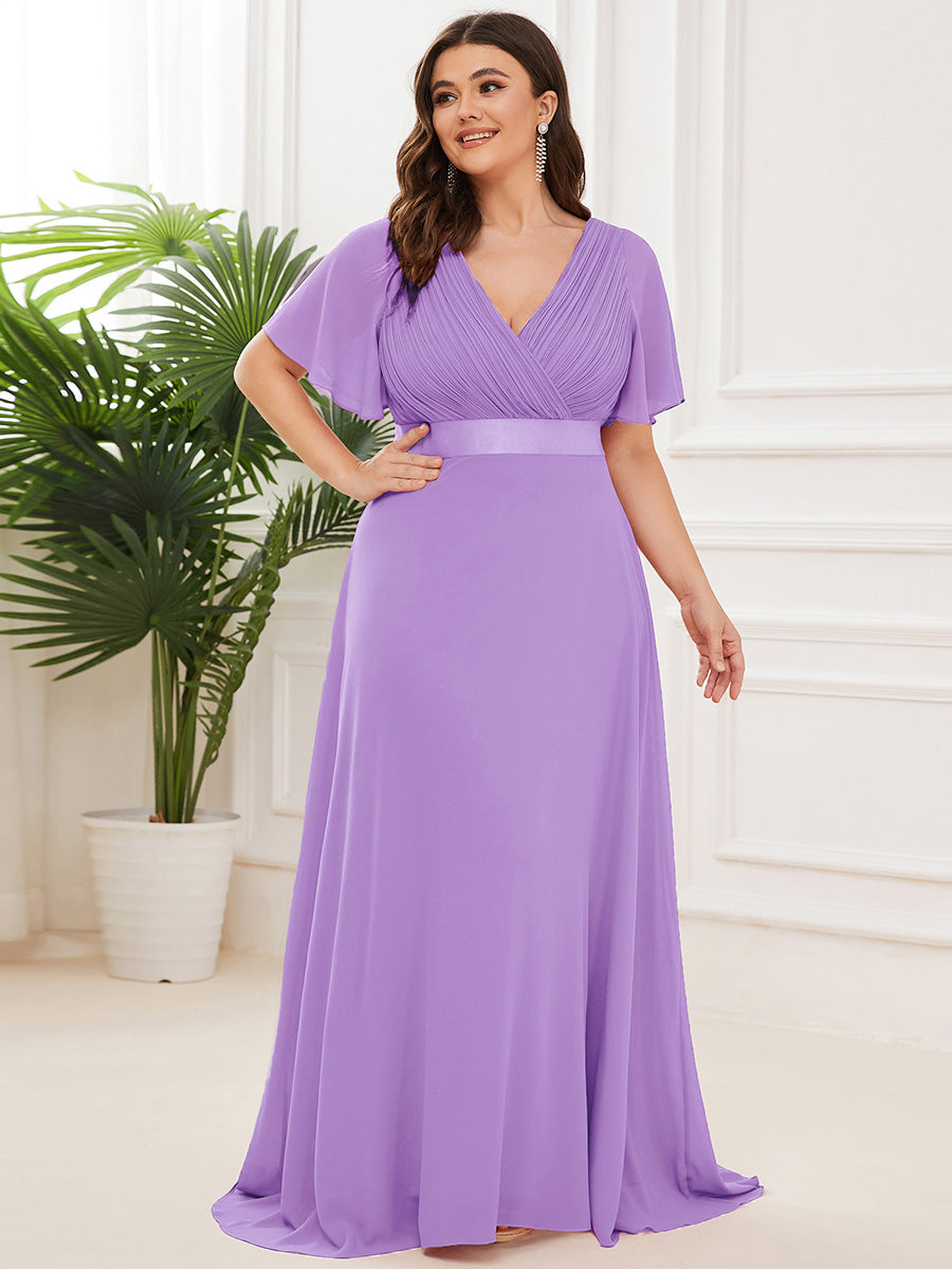 Minimalistisches A-Line Maxi Chiffon Brautkleid mit Satingürtel #Farbe_Lavendel