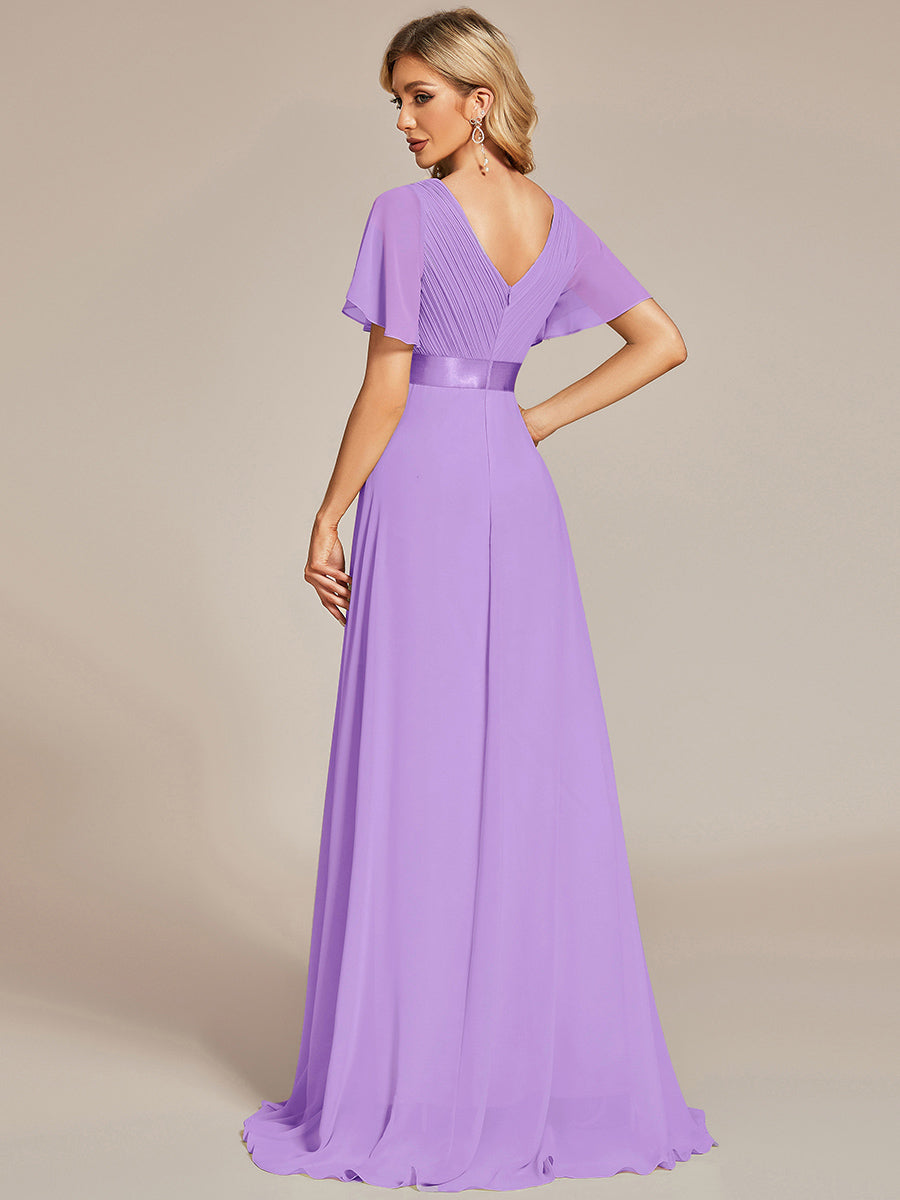 Minimalistisches A-Line Maxi Chiffon Brautkleid mit Satingürtel #Farbe_Lavendel