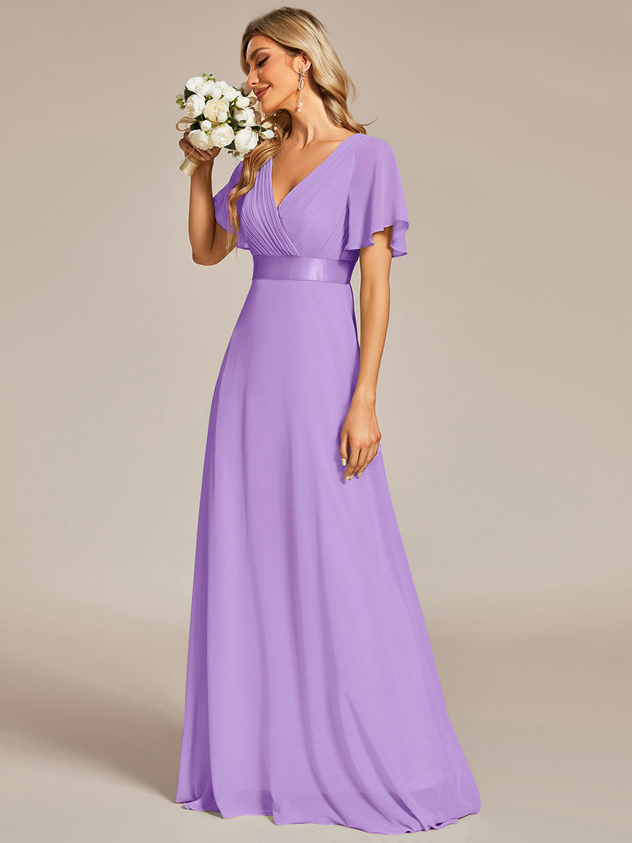 Minimalistisches A-Line Maxi Chiffon Brautkleid mit Satingürtel #Farbe_Lavendel