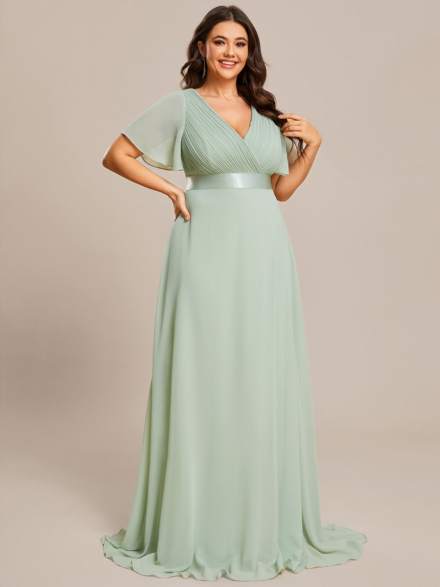 Minimalistisches A-Line Maxi Chiffon Brautkleid mit Satingürtel #Farbe_Mintgrün