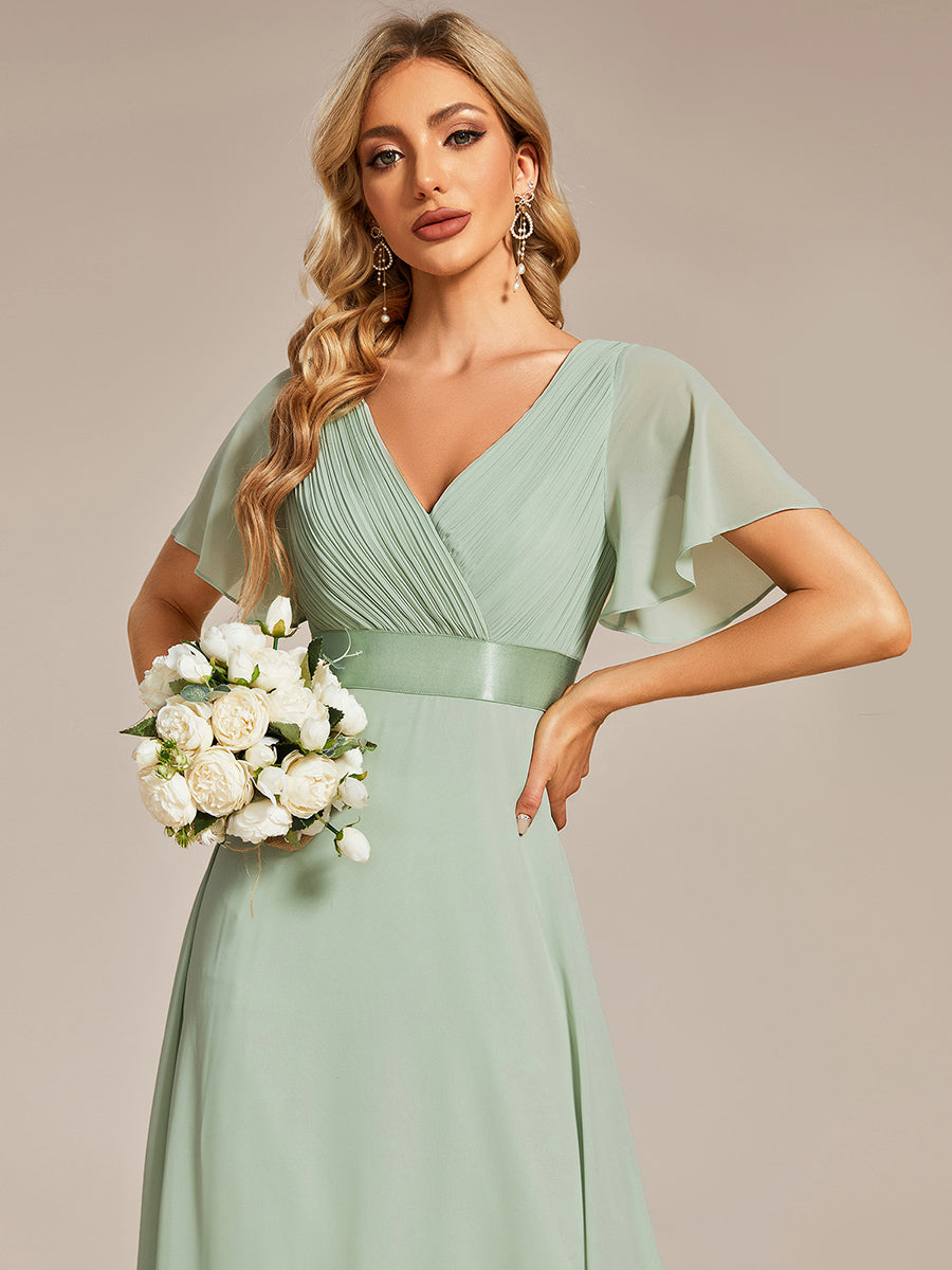 Minimalistisches A-Line Maxi Chiffon Brautkleid mit Satingürtel #Farbe_Mintgrün