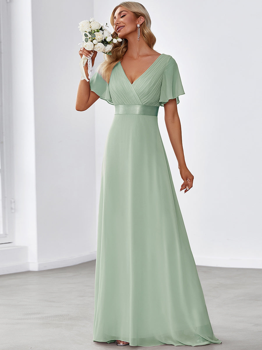 Minimalistisches A-Line Maxi Chiffon Brautkleid mit Satingürtel #Farbe_Mintgrün