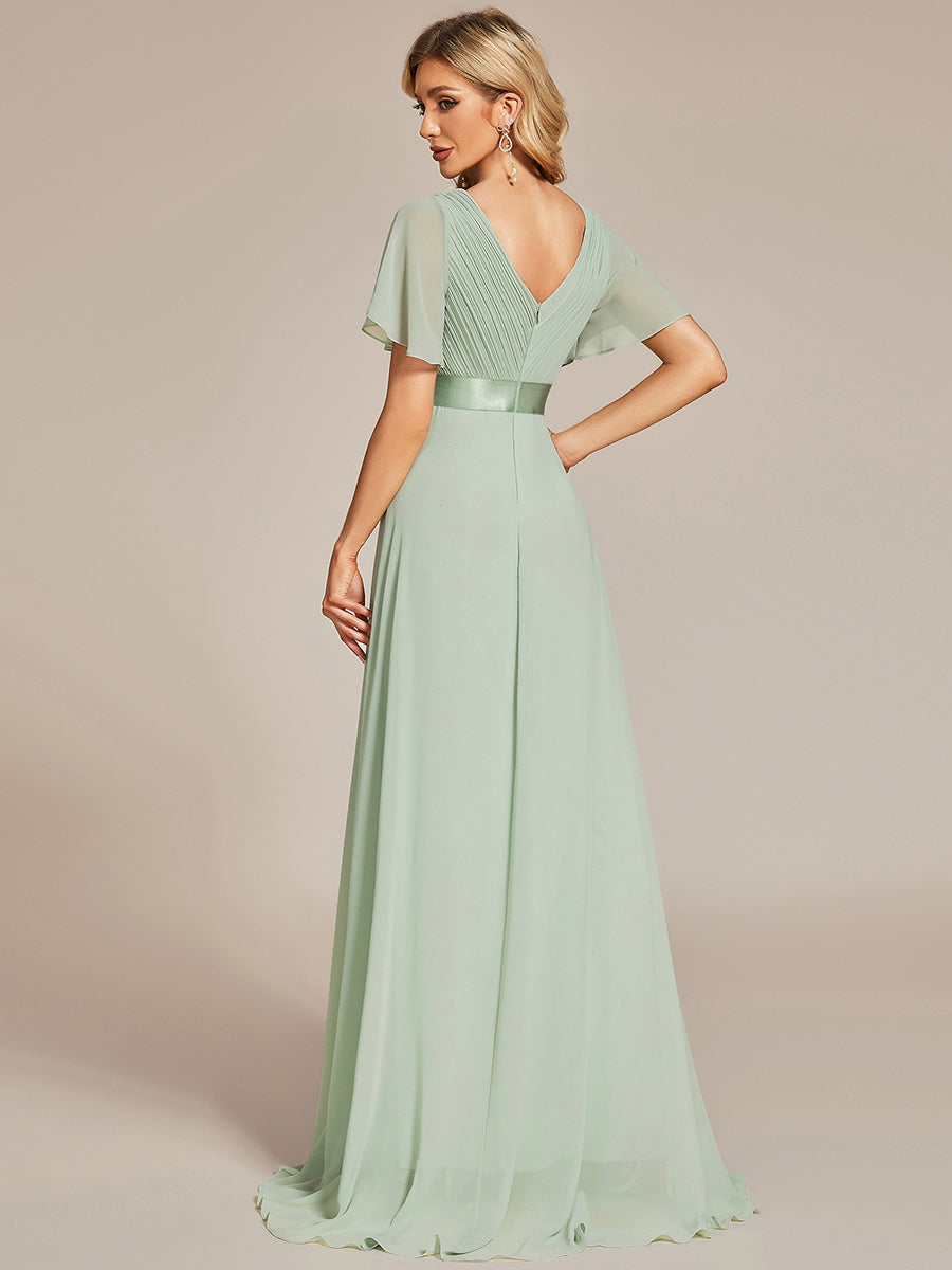Minimalistisches A-Line Maxi Chiffon Brautkleid mit Satingürtel #Farbe_Mintgrün