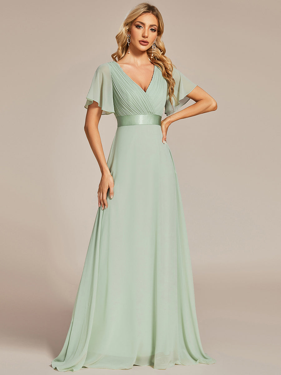 Minimalistisches A-Line Maxi Chiffon Brautkleid mit Satingürtel #Farbe_Mintgrün