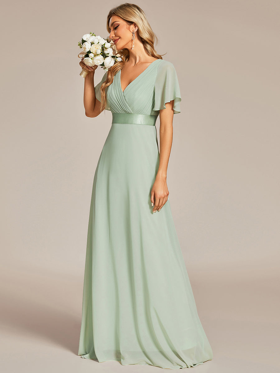 Minimalistisches A-Line Maxi Chiffon Brautkleid mit Satingürtel #Farbe_Mintgrün