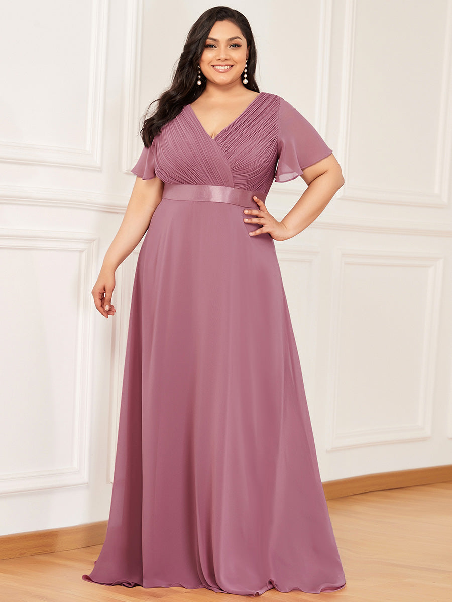 Damen V-Ausschnitt Lange Chiffon Abendkleider mit Schleppe #Farbe_Orchideenviolett