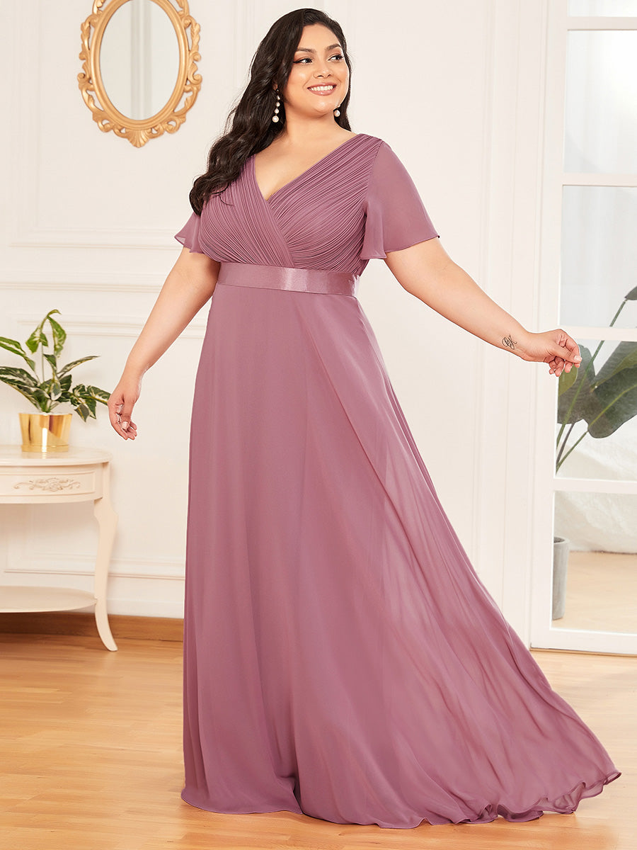 Damen V-Ausschnitt Lange Chiffon Abendkleider mit Schleppe #Farbe_Orchideenviolett