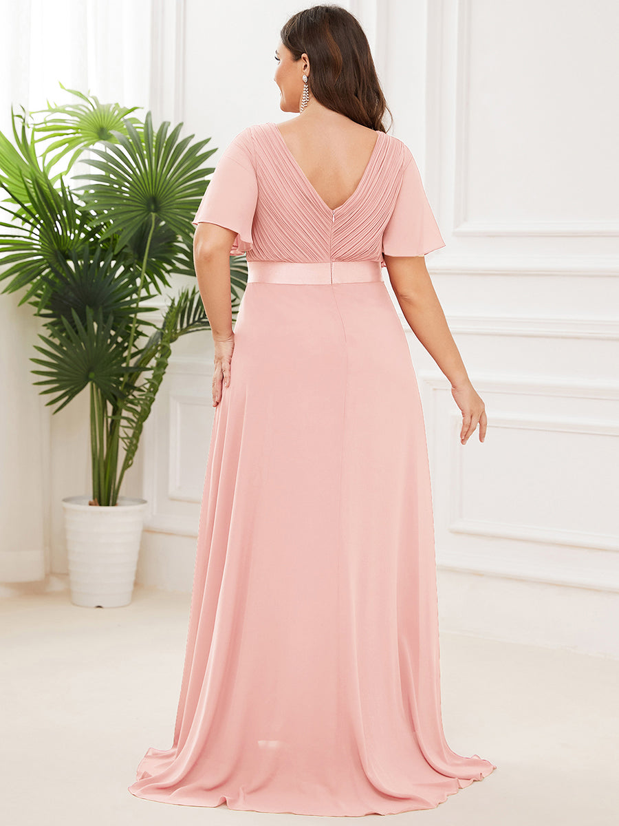 Damen V-Ausschnitt Lange Chiffon Abendkleider mit Schleppe #Farbe_Pink