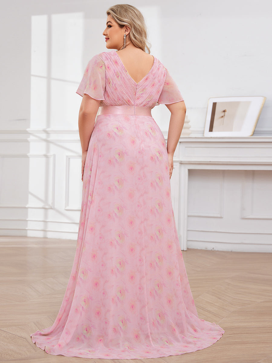 Minimalistisches A-Line Maxi Chiffon Brautkleid mit Satingürtel #Farbe_Zartes Rosé-Violett