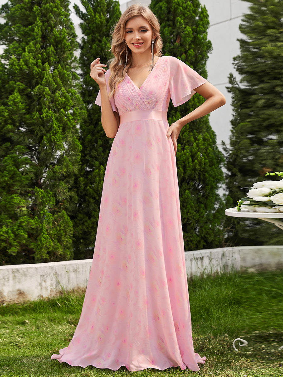 Minimalistisches A-Line Maxi Chiffon Brautkleid mit Satingürtel #Farbe_Zartes Rosé-Violett