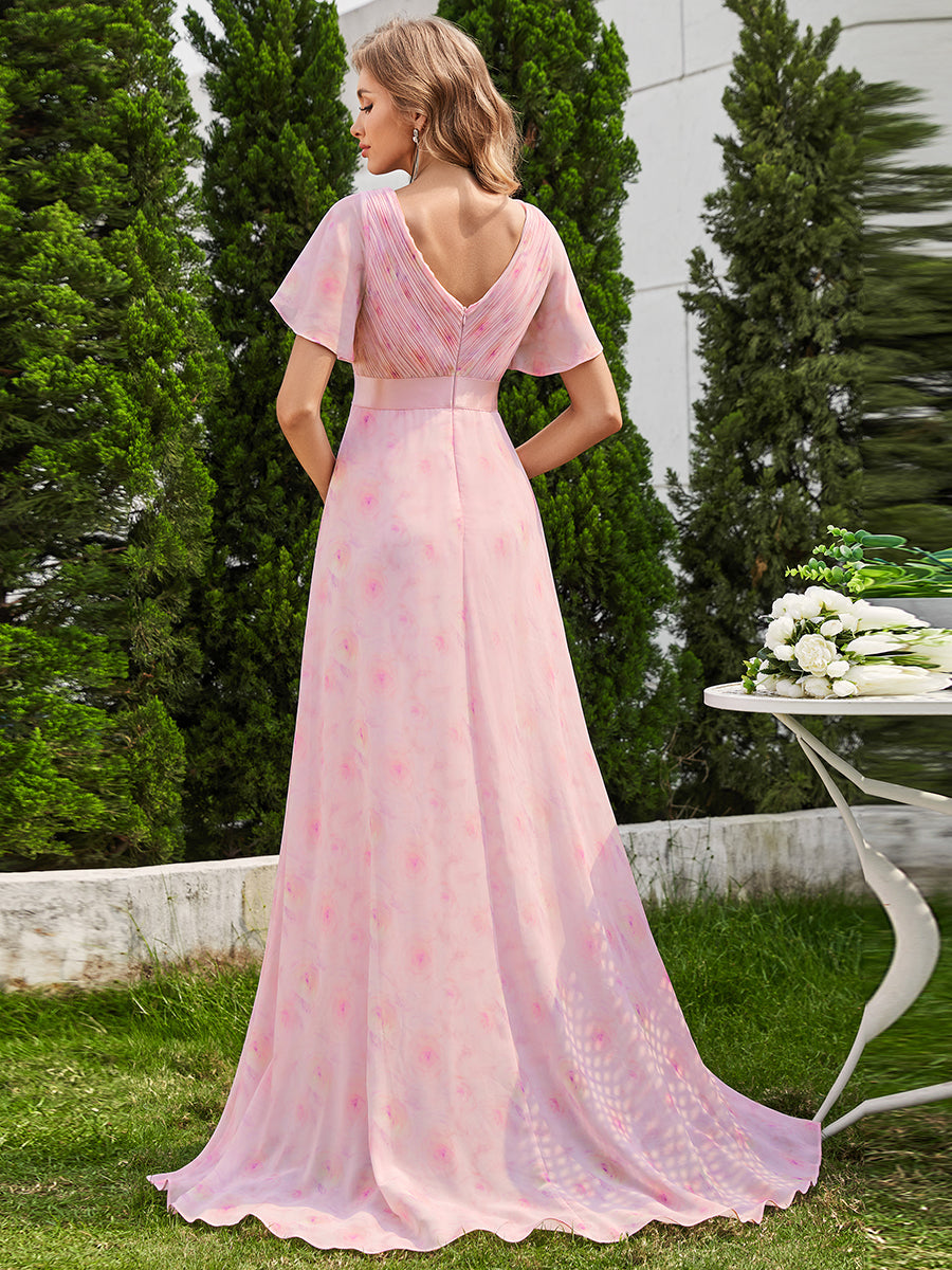 Minimalistisches A-Line Maxi Chiffon Brautkleid mit Satingürtel #Farbe_Zartes Rosé-Violett