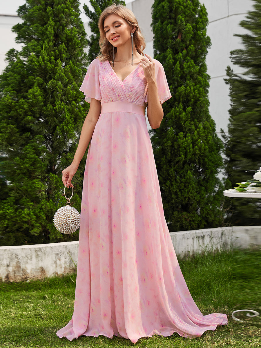 Minimalistisches A-Line Maxi Chiffon Brautkleid mit Satingürtel #Farbe_Zartes Rosé-Violett