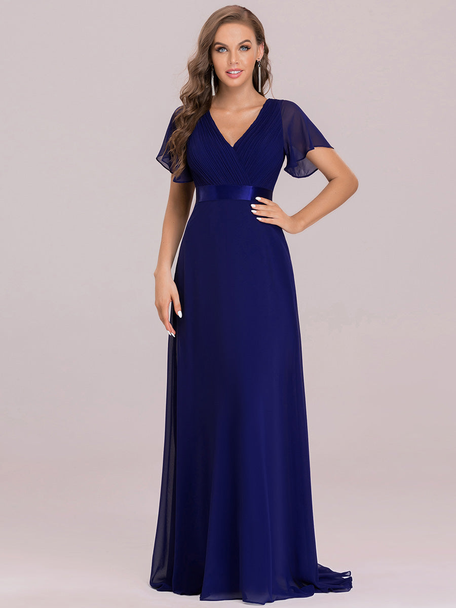 Langes Brautjungfernkleid mit Empire-Taille und kurzen, flatternden Ärmeln #Farbe_Königsblau