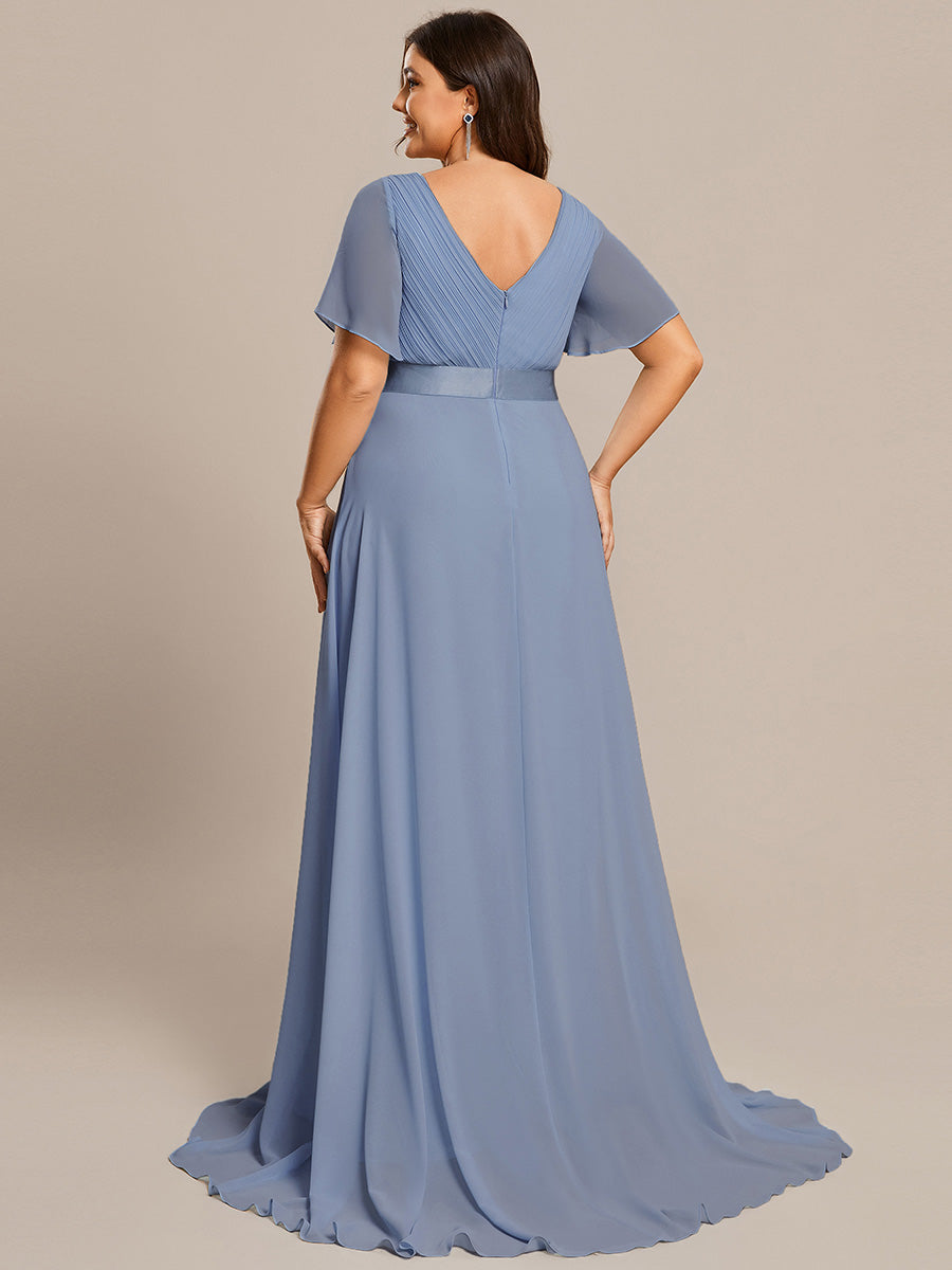 Minimalistisches A-Line Maxi Chiffon Brautkleid mit Satingürtel #Farbe_Schieferblau