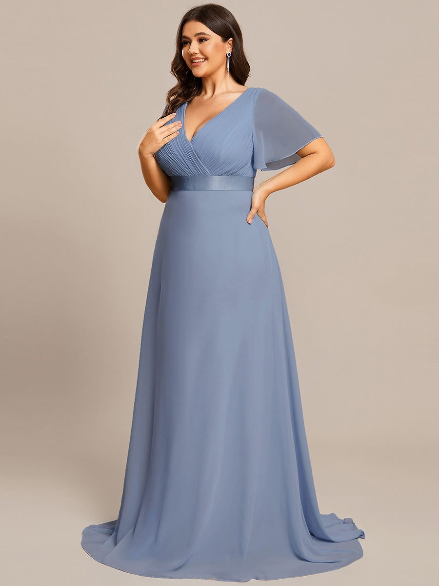Minimalistisches A-Line Maxi Chiffon Brautkleid mit Satingürtel #Farbe_Schieferblau